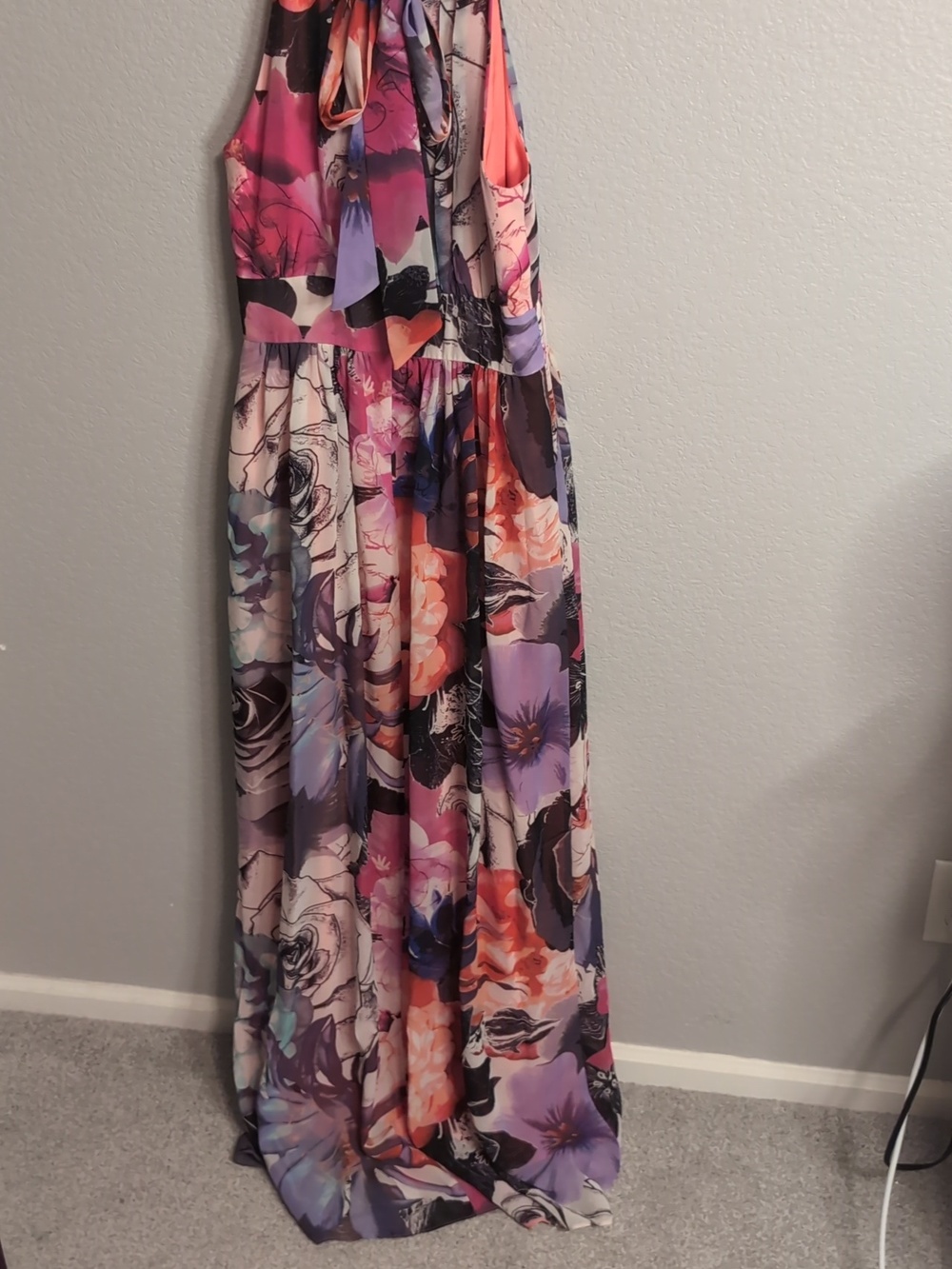 Eliza J Floral Halter Maxi Derby Dress in Pink & Purple - Picture 4 of 8